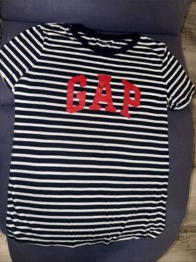 GAP Navy & White Striped Tee with Red Logo